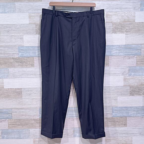 Ing Loro Piana Italy Wool Striped Suit Black Stripe Daniel Cremieux Mens 44S 37W - Picture 8 of 13